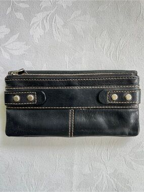 Vintage Fossil Black Leather Clutch Purse Wallet